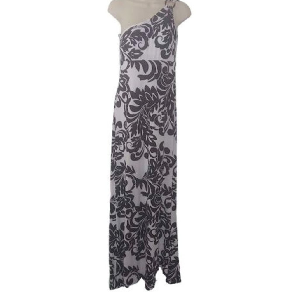 Cache One-Shoulder Black and White Floral Maxi Dress M